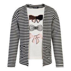 Striped Black and White T-shirt With Cardigan Overlay with Bow Design